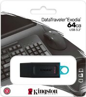 USB флеш накопитель 64 Gb Kingston DataTraveler Exodia Black DTX-64GB - USB 3.2 - бирюзовое кольцо